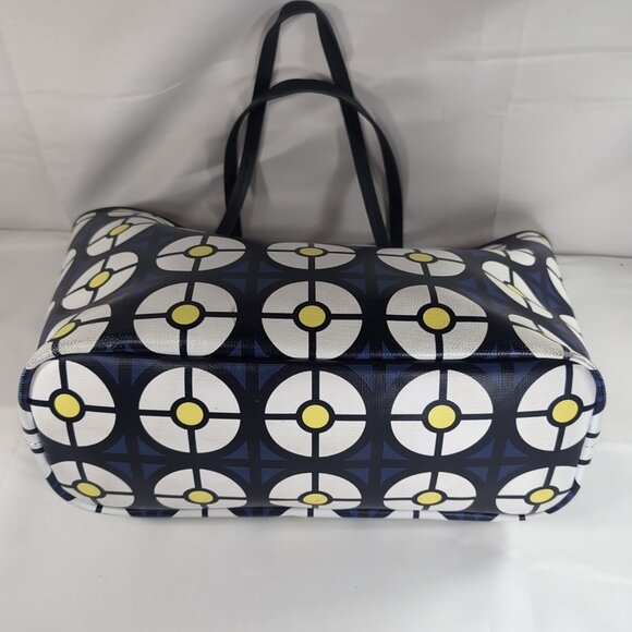 Jonathan Adler Geometric Tote Bag Leather Blue White Yellow Large Shoulder Purse - Picture 7 of 16